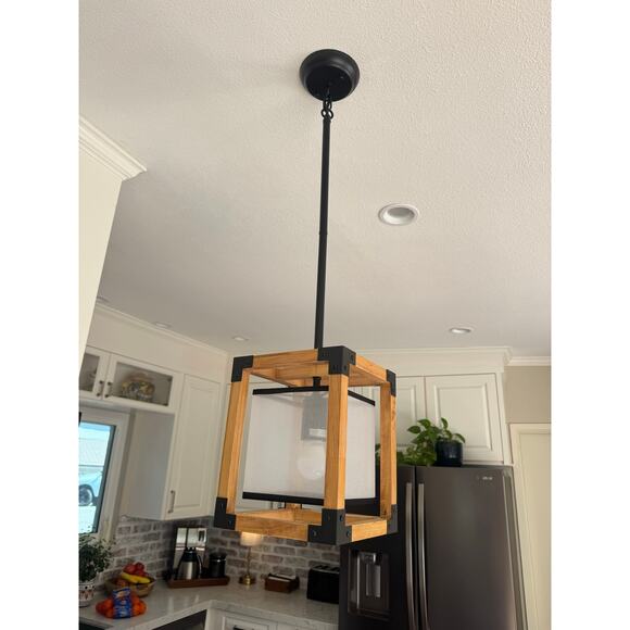 Handles 1-Light Farmhouse Wood Metal Hanging Pendant Light - Picture 6 of 10